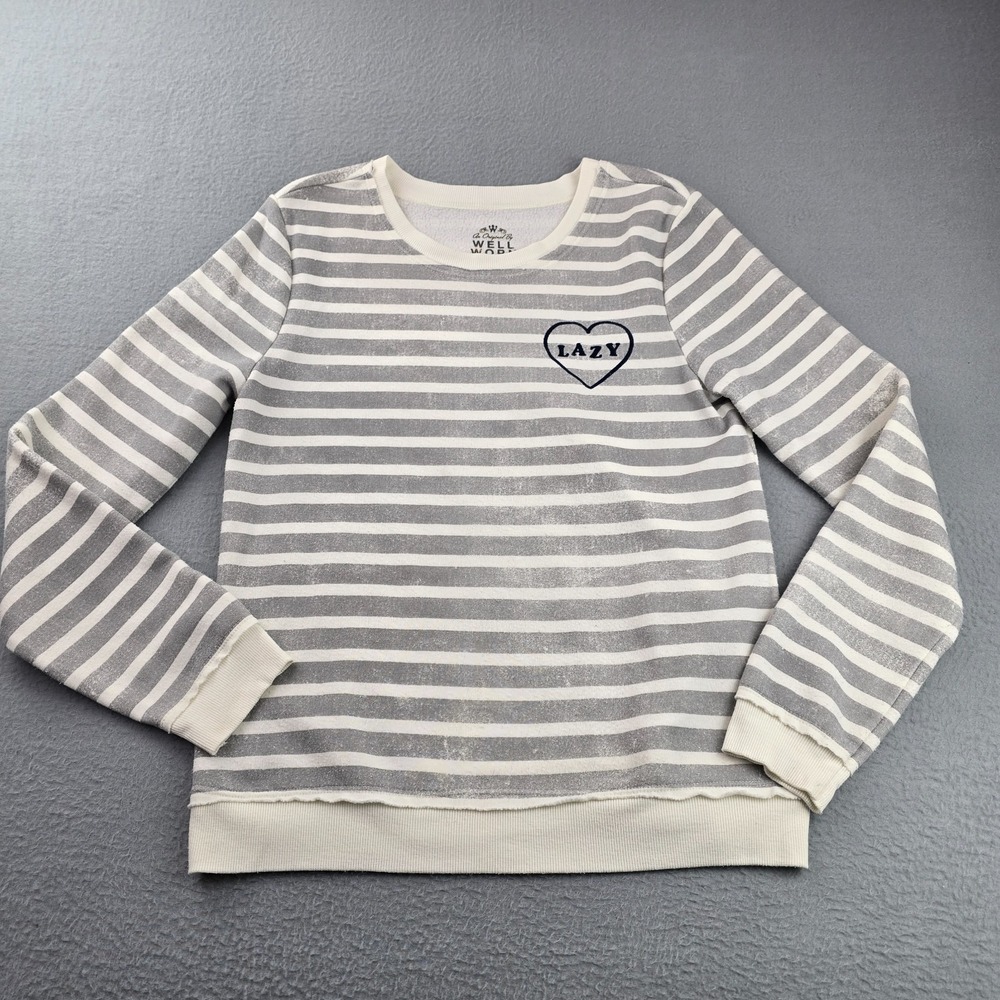 Well Worn Sweatshirt Womens Medium Multicolor Striped Ribbed Lazy Fleece Lined
